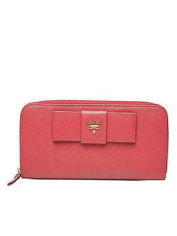 Prada Prada Fiocco Round Zip Long Wallet, Pink Saffiano Leather, Women's PRADA (view 1)