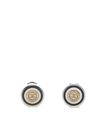 Chanel Chanel Coco Mark Earrings, Gold, Navy, White Plated Plastic, Women's CHANEL (view 1)