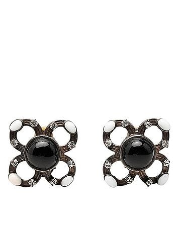 Chanel Chanel Flower Motif Earrings, Silver and Black Metal Rhinestones, Women's. (view 1)