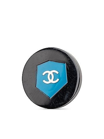 Chanel Chanel Coco Mark Round Pin Brooch, 07A Engraving, Black and Blue Plastic, Women's. (view 1)