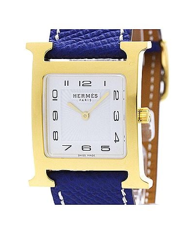 Hermès HERMES H Watch Gold Plated Leather Quartz Mens Watch HH1.510 (view 1)