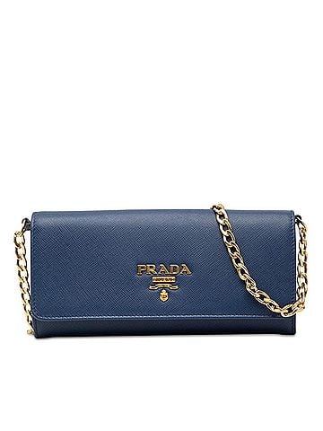 Prada Prada Chain Shoulder Wallet 1BP290 Blue Saffiano Leather Women's PRADA (view 1)