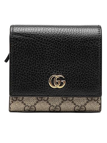 Gucci Gucci GG Supreme Marmont Logo L-shaped Zipper Bi-fold Wallet 598587 Beige Black Leather Women's GUCCI (view 1)
