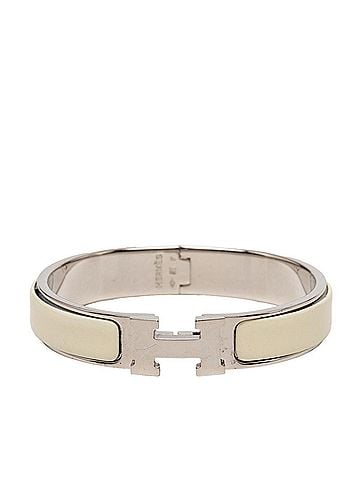 Hermès Hermes Click H PM Enamel Bracelet Bangle Silver White Metal Women's HERMES (view 1)