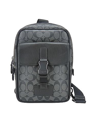 Coach Coach Body Bag Signature C2711 Coated Canvas Leather Grey Black Shoulder for Men COACH (view 2)