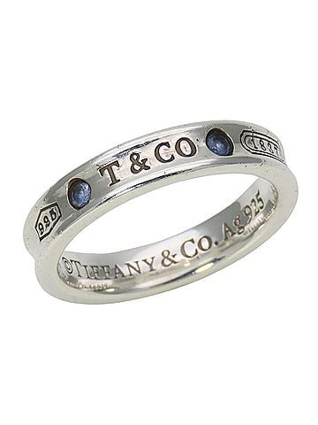 Tiffany & Co. Tiffany & Co. 1837 Narrow Ring, Sterling Silver 925, Sapphire, Montana, Women's. (view 2)