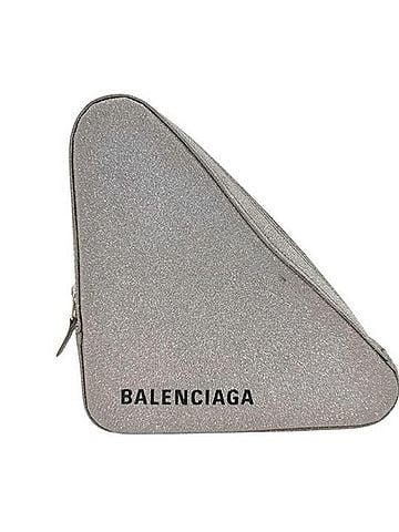 Balenciaga BALENCIAGA Balenciaga Clutch Bag Triangle Glitter 476976 Silver Leather Women's (view 1)