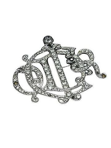 Christian Dior Christian Dior brooch, silver metal, women's, with rhinestones. (view 1)