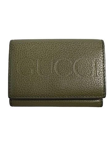 Gucci GUCCI Tri-fold Wallet Compact 736151 Green Leather Men's Women's Embossed Mini (view 1)
