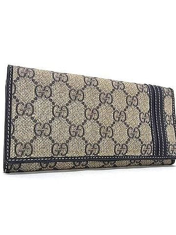Gucci GUCCI GG Supreme 212186 Brown x Navy Leather Men's Bi-fold Wallet (view 1)