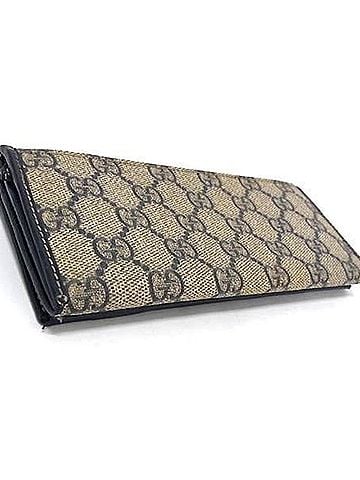 Gucci GUCCI GG Supreme 212186 Brown x Navy Leather Men's Bi-fold Wallet (view 2)
