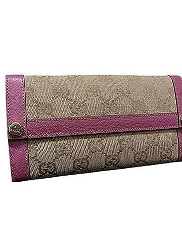 Gucci GUCCI GG Canvas Long Wallet 153211 Brown x Pink Leather Women's Bi-fold (view 1)