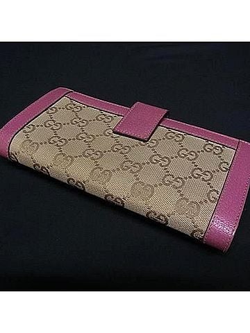 Gucci GUCCI GG Canvas Long Wallet 153211 Brown x Pink Leather Women's Bi-fold (view 2)