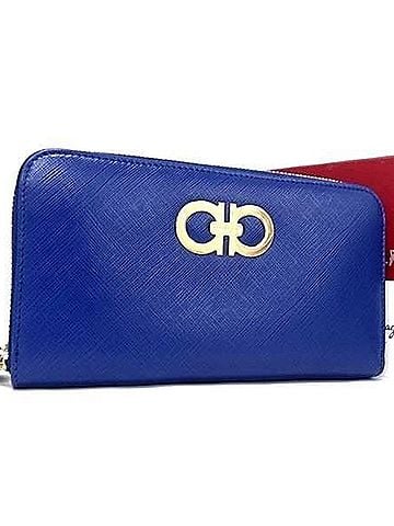 Salvatore Ferragamo SALVATORE FERRAGAMO Ferragamo Long Wallet Gancini IY-22B 300 Blue Leather Men's Women's Round (view 1)