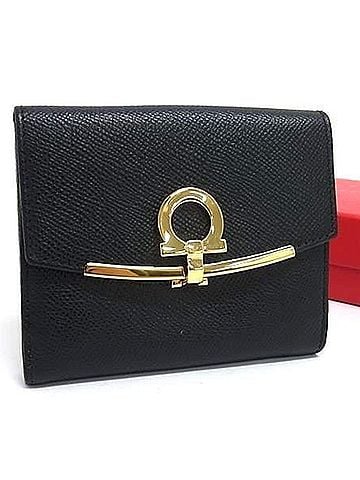Salvatore Ferragamo SALVATORE FERRAGAMO Ferragamo Bi-fold Wallet Gancini 22 C877 Black Leather Women's (view 1)