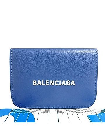 Balenciaga BALENCIAGA Balenciaga Tri-fold Wallet Cash Mini 593813 Blue Leather Men's Women's (view 1)