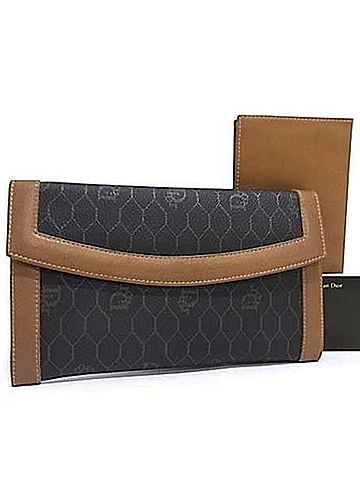 Christian Dior Christian Dior Long Wallet Brown Leather Women's Honeycomb Pattern Bi-fold (view 1)