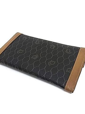 Christian Dior Christian Dior Long Wallet Brown Leather Women's Honeycomb Pattern Bi-fold (view 2)