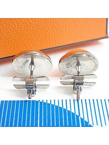 Hermès HERMES Eclipse Earrings, Orange and Silver Metal, Women's (view 2)