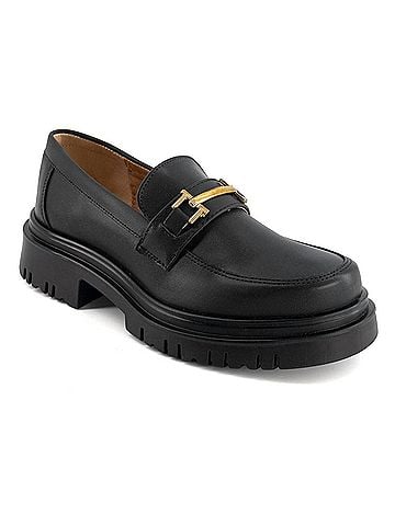 Andrea Women's Black Penny Loafers With Golden Ornament (view 2)
