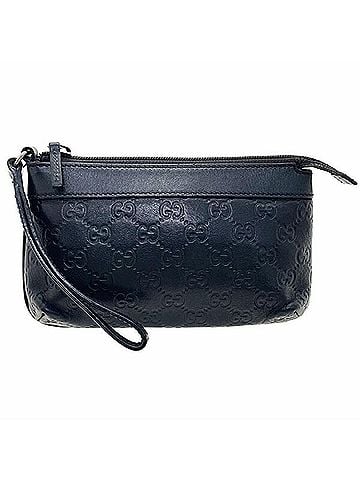Gucci Gucci Guccissima Leather Wristlet Pouch, Black, 274181, GUCCI GG Hand Outlet, MAN-17048 (view 1)