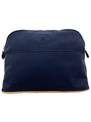 Hermès Hermes Bolide Pouch MM, Cotton Canvas, Navy Blue, HERMES H Embroidery, Travel Pouch, Case, Multi-purpose Men's, Women's, Unisex, TW-16044 (view 1)