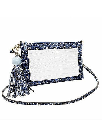 Tory Burch Tory Burch Colorblock Tassel Crossbody Leather Bag, Navy Multicolor Ivory Pansy Flower Shoulder Women's SYN-17430 (view 1)