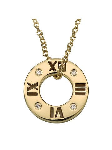Tiffany & Co. Tiffany & Co. Atlas Pierced Circle Necklace, 18K Yellow Gold, 4 Diamonds, Women's. (view 2)