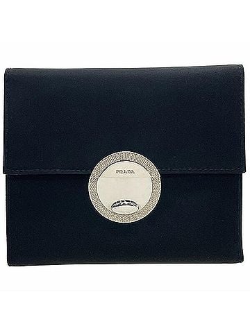 Prada Prada Round Plate Tri-fold Wallet, Nylon, Black, PRADA Compact NERO HWN-16389 (view 1)