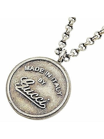 Gucci Gucci Necklace, Trademark Embossed Aged Pendant, Ag925 SV 925 Sterling Silver, 310539, GUCCI Script Letter Coin Motif, Round RR-16780 (view 1)