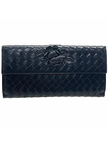 Bottega Veneta Bottega Veneta Flower Motif Intrecciato Continental Leather Black 134075 Mesh Bi-fold Long Wallet for Women HWN-16873 (view 1)