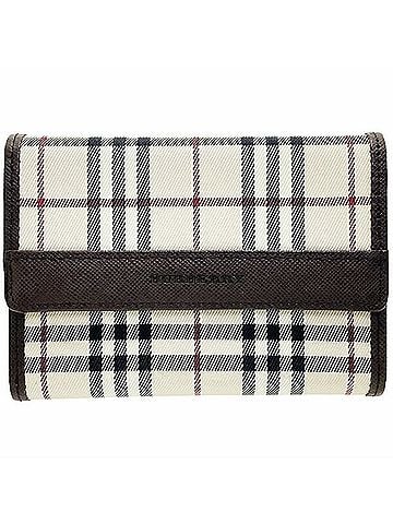 Burberry Burberry trifold wallet with check pattern, made of nylon and leather, in light beige dark brown. Compact for women. HH-16929 (view 1)