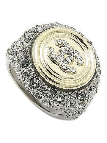 Chanel CHANEL Coco Mark Ring with Rhinestones, Plated, Women's, A21/295594 (view 1)