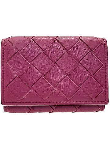 Bottega Veneta Bottega Veneta Intrecciato Tri-fold Wallet, Leather, Wine Red, BOTTEGA VENETA Mesh Double Bi-fold Compact Mini AYM-15789 (view 1)