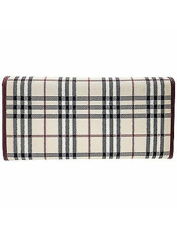 Burberry Burberry Check Long Wallet, Nylon Canvas and Leather, Beige Wine Red, Bi-fold Women's, YY-17238 (view 2)