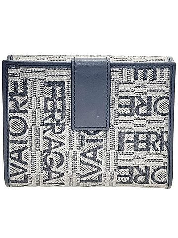 Salvatore Ferragamo Salvatore Ferragamo Wallet, Plate Design, Double Canvas and Leather, Gray, Size 22 8253, Bi-fold Compact, KAMY-16588 (view 2)