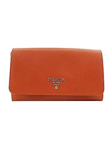 Prada Saffiano Papaya Gold-tone Flap Handle Wallet (view 1)