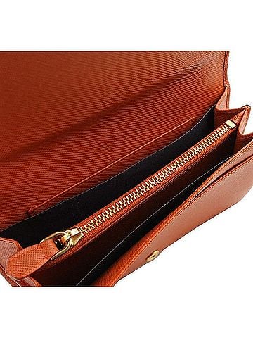 Prada Saffiano Papaya Gold-tone Flap Handle Wallet (view 2)
