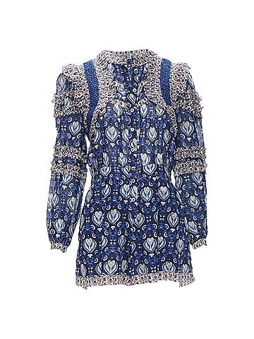 Sea New York SEA NEW YORK blue floral print ruffle trim long sleeve romper playsuit US0 XS (view 1)