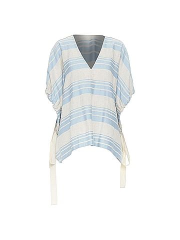 Lee Mathews Lee Matthews striped linen drawstring poncho top (view 1)