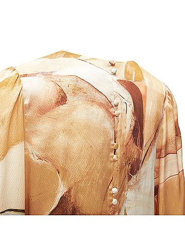 Aje. AJE 2018 100% silk beige blue abstract brush print puff sleeve top UK6 XS (view 2)