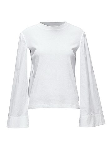 Rosetta Getty ROSETTA GETTY white 100% cotton woven cape sleeves knitted top XS (view 1)