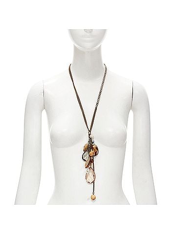Mimco Mimco brown acrylic wood giant crystal charm copper chain necklace (view 1)