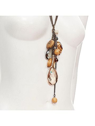 Mimco Mimco brown acrylic wood giant crystal charm copper chain necklace (view 2)