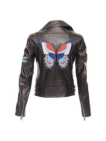 Gucci Gucci Michele leather bird butterfly applique studded biker jacket (view 1)