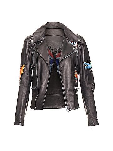 Gucci Gucci Michele leather bird butterfly applique studded biker jacket (view 2)
