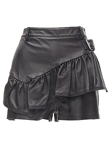 3.1 Phillip Lim 3.1 PHILLIP LIM black leather ruffle biker buckle high rise shorts US0 XS (view 1)