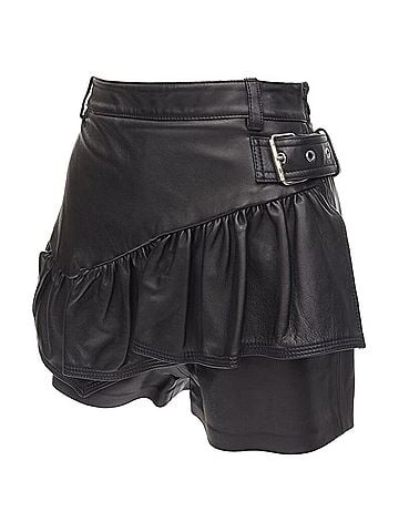 3.1 Phillip Lim 3.1 PHILLIP LIM black leather ruffle biker buckle high rise shorts US0 XS (view 2)