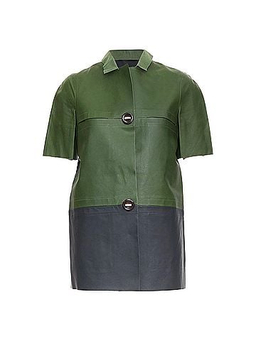 MARNI MARNI 2012 green navy calf leather geometric buttons round sleeve coat IT38 XS (view 1)
