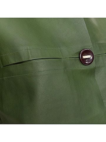 MARNI MARNI 2012 green navy calf leather geometric buttons round sleeve coat IT38 XS (view 2)